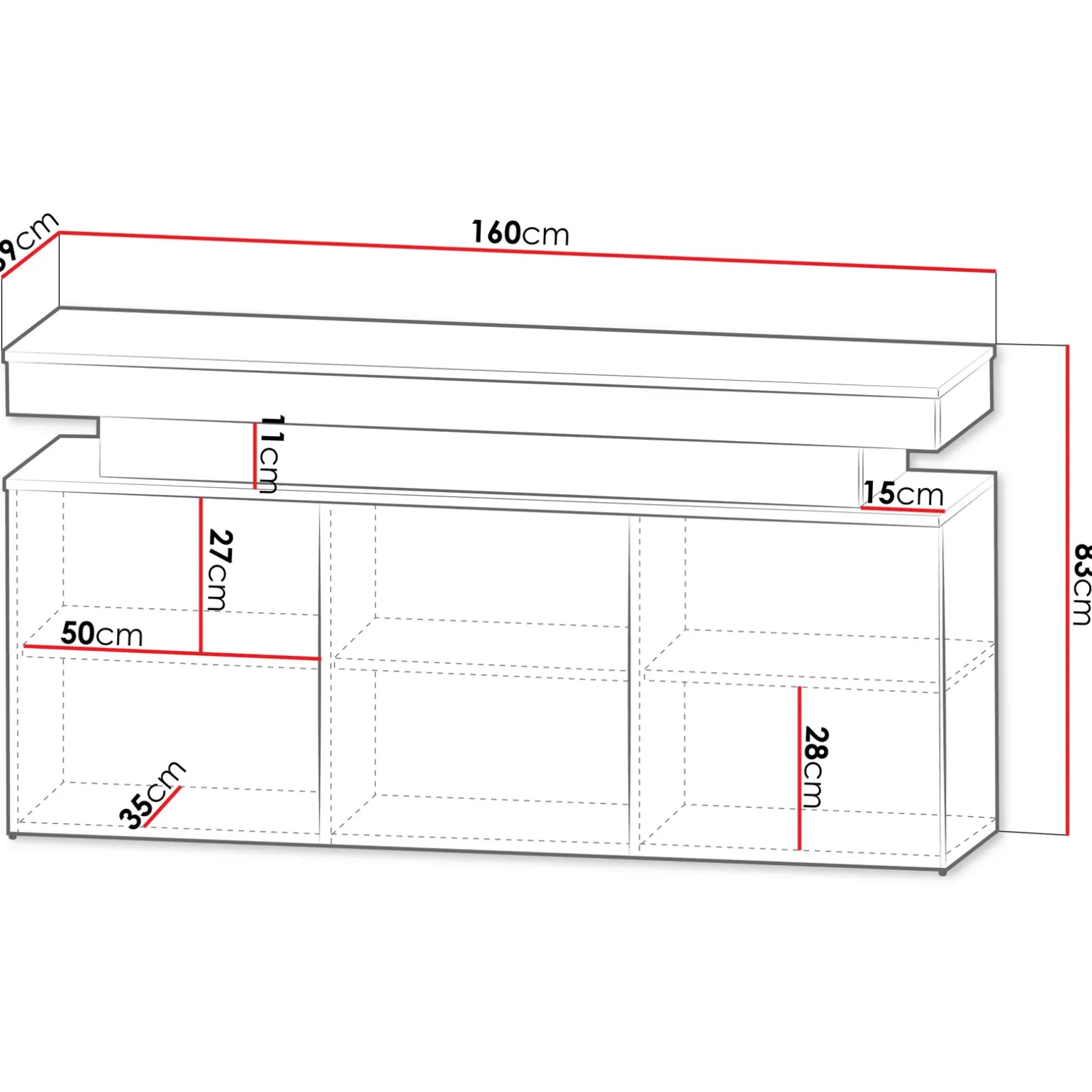 Madia 160x83h cm 3 ante moderna con led bianco Lumus