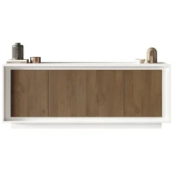 Madia 207x80h cm 4 ante moderna bianco opaco rovere scuro Deluxe