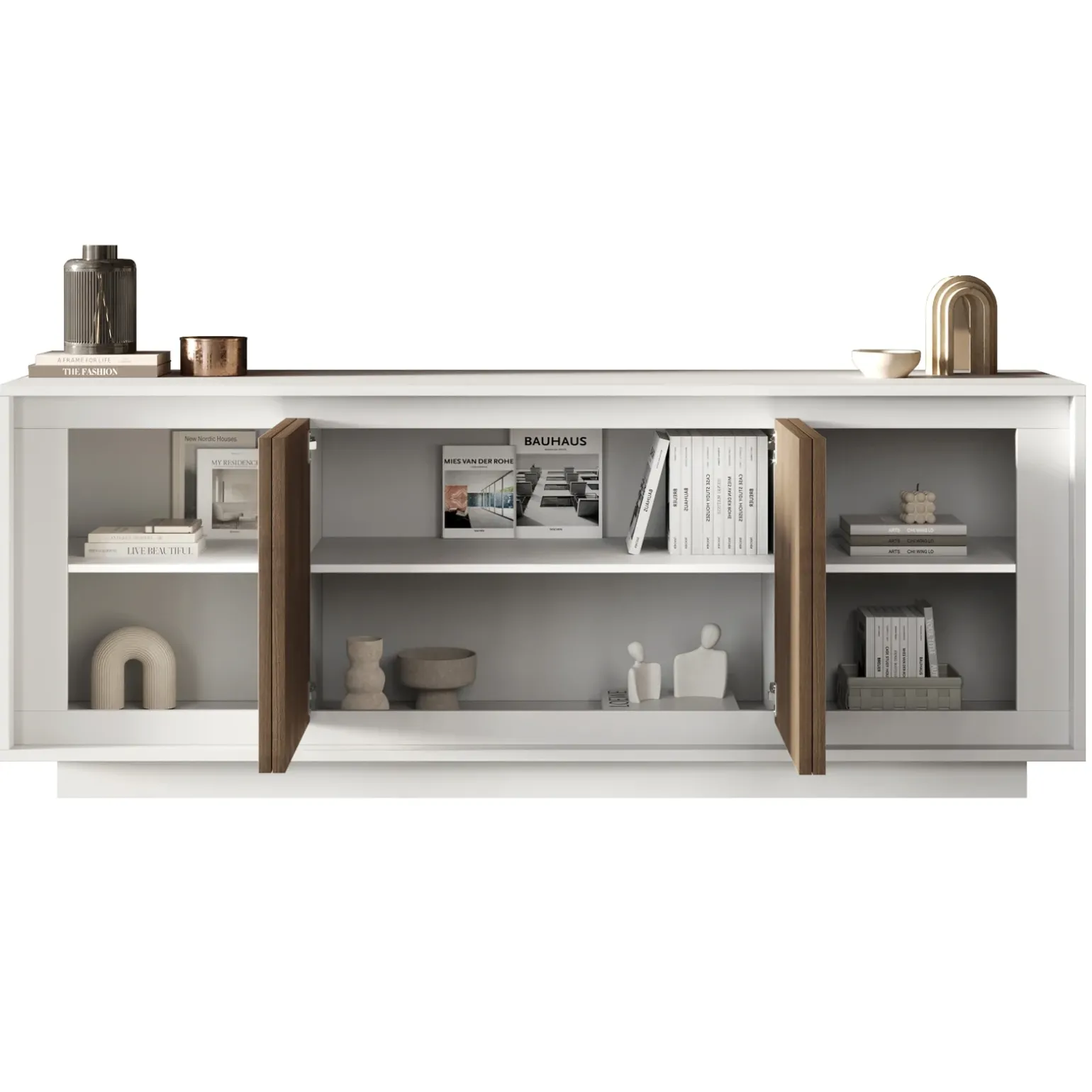 Madia 207x80h cm 4 ante moderna bianco opaco rovere scuro Deluxe