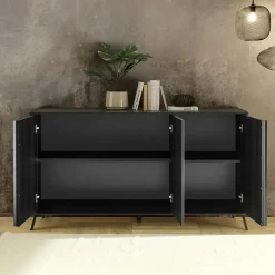 Madia 156x84h cm 3 ante moderna soggiorno nero frassinato Tosca