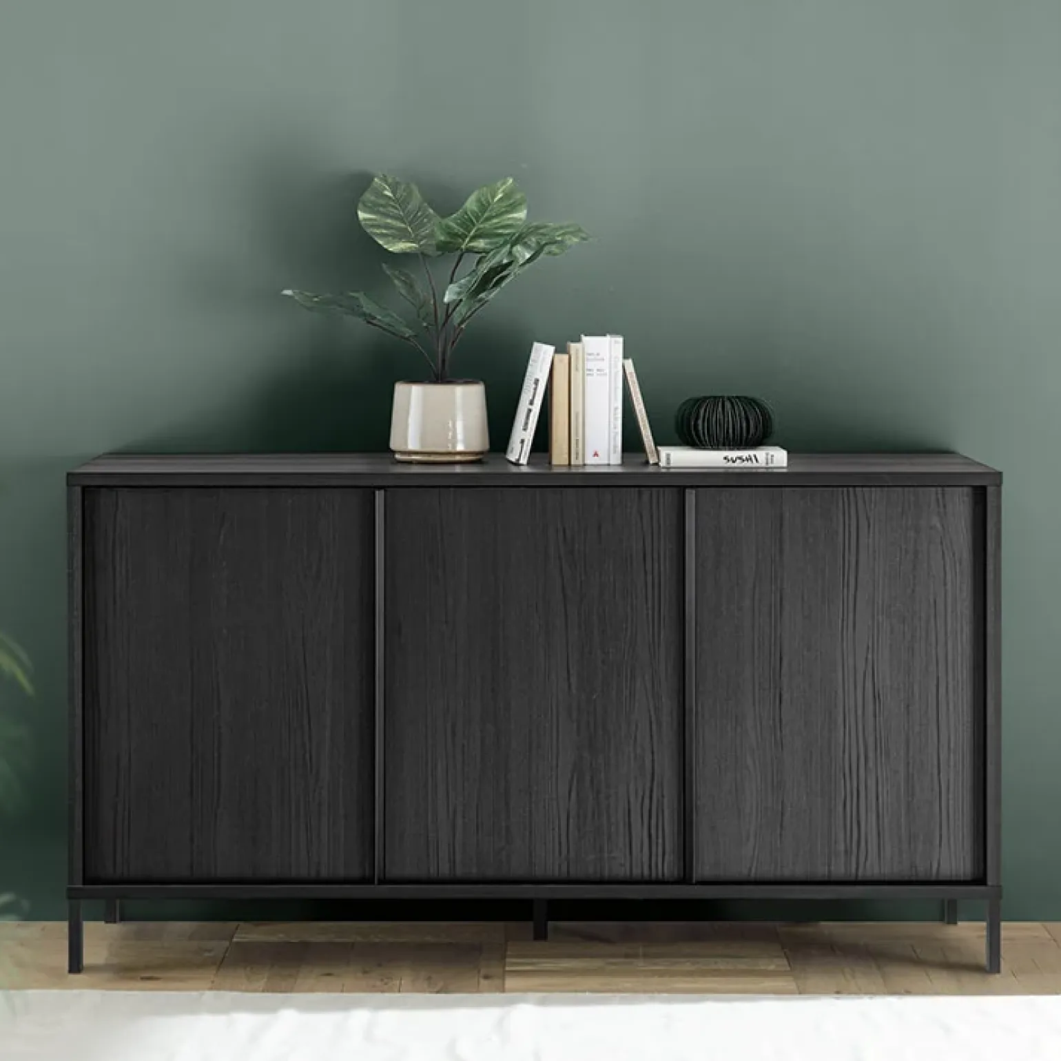 Madia 156x86h cm 3 ante moderna nero frassinato Absolut