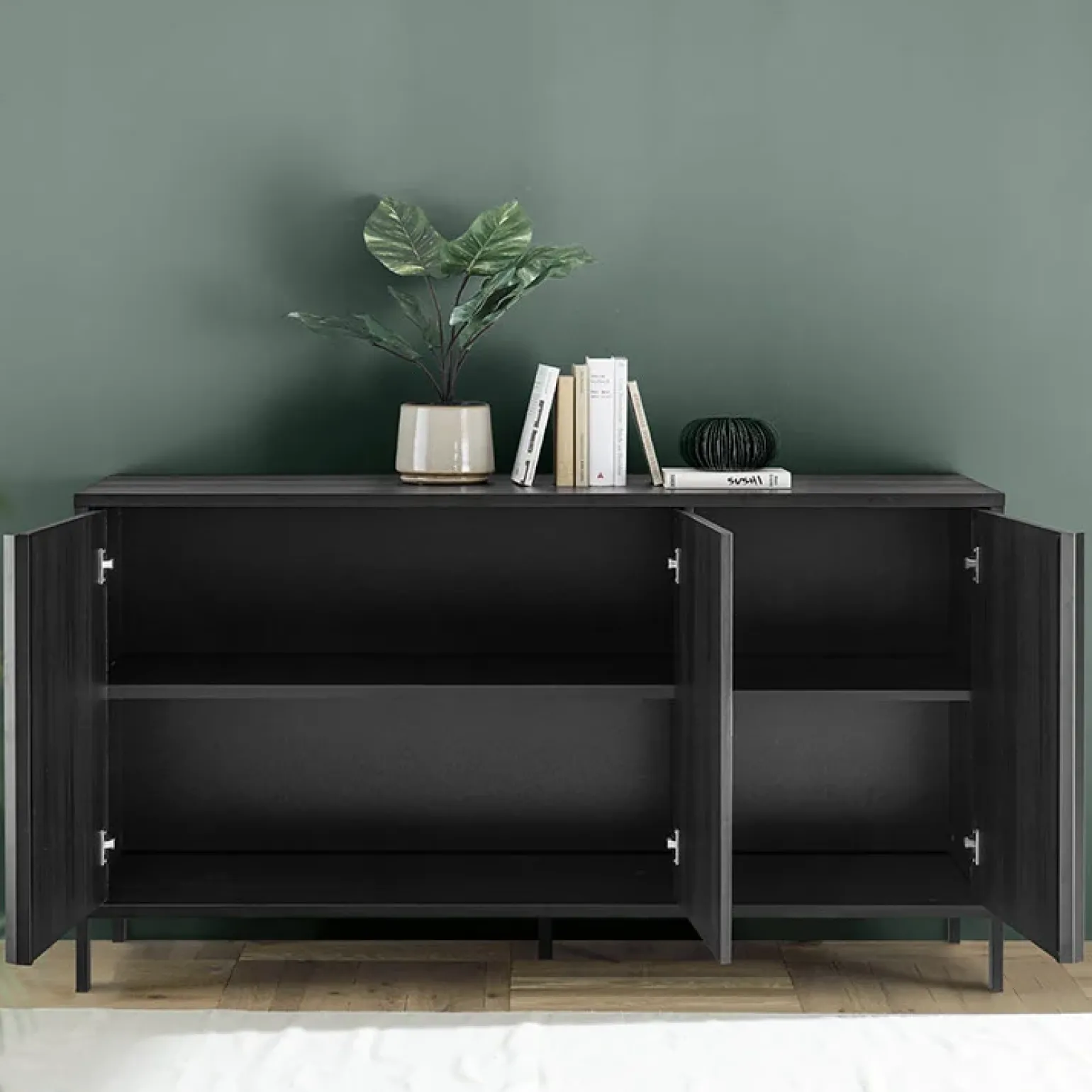 Madia 156x86h cm 3 ante moderna nero frassinato Absolut