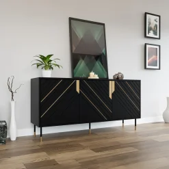 Madia 154x72h cm 3 ante moderna nero oro Golden