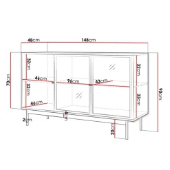 Madia 148x90h cm 3 ante rovere nero Herning