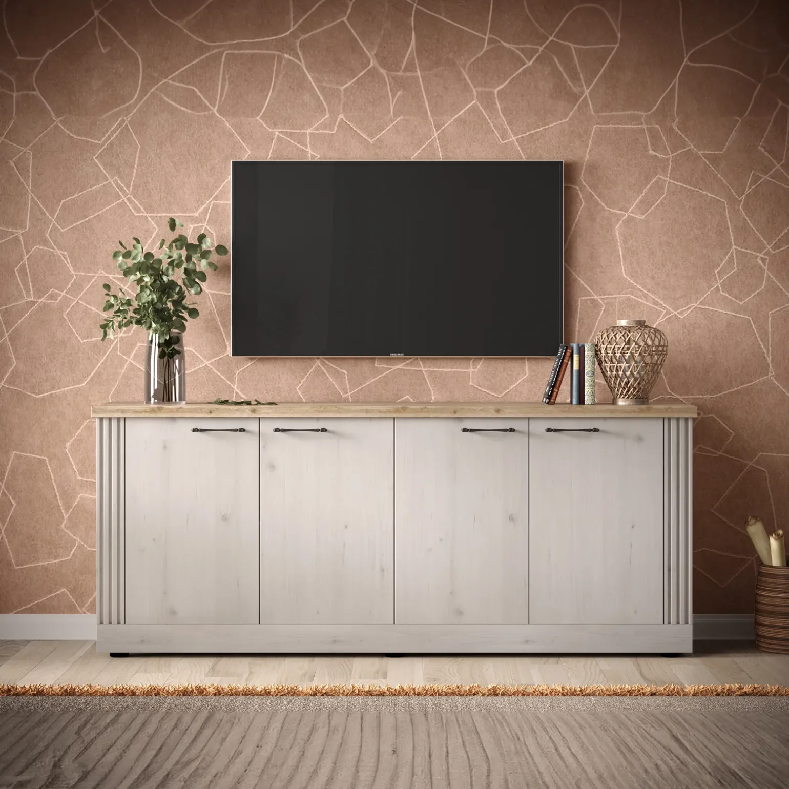 Madia 211x88h cm 4 ante rovere bianco frassinato Armonia