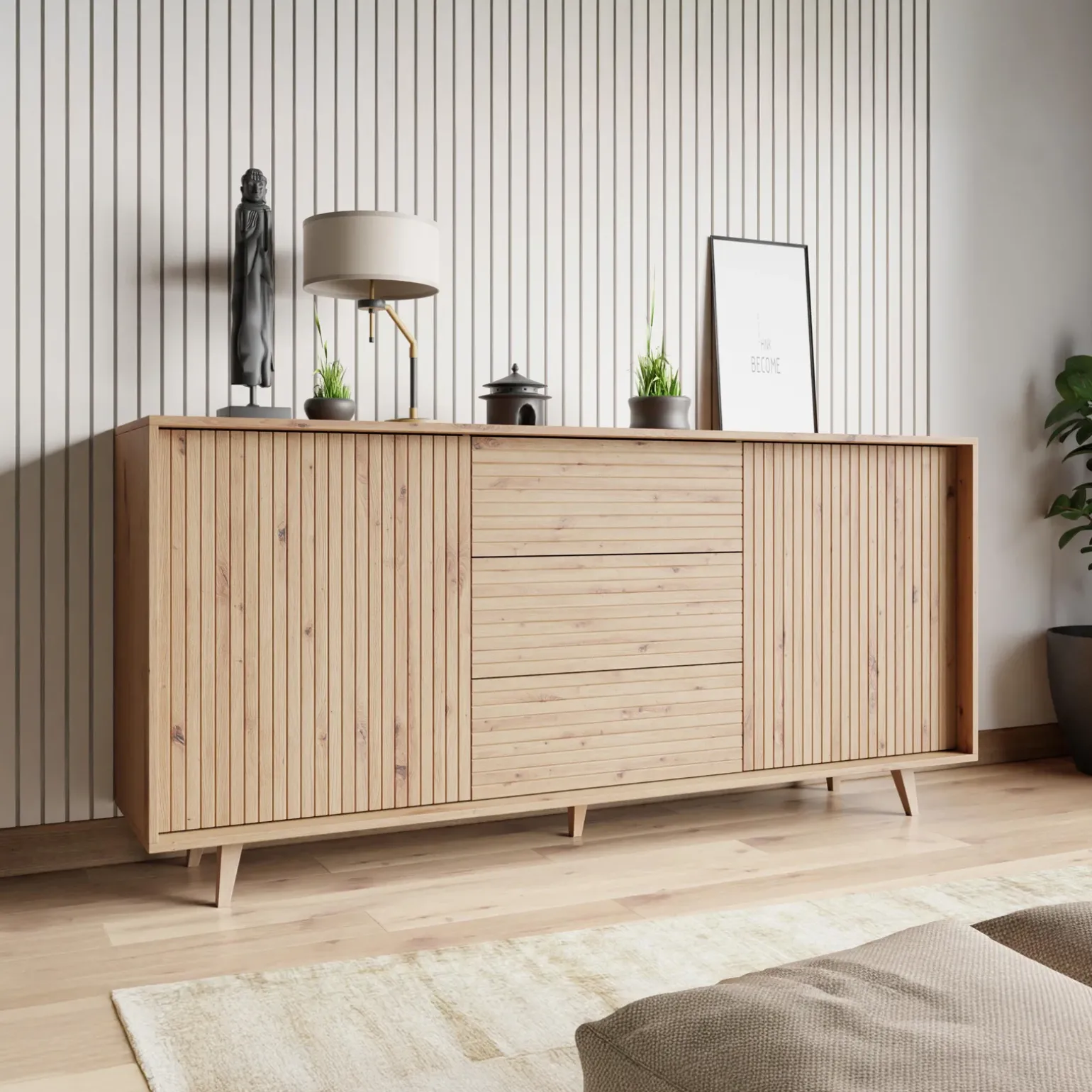 Madia 180x84h cm 2 ante rustica design cannettato rovere Branch