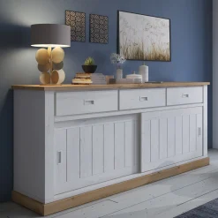 Madia 215x96h cm 2 ante scorrevoli 3 cassetti soggiorno bianco frassinato rovere Islen
