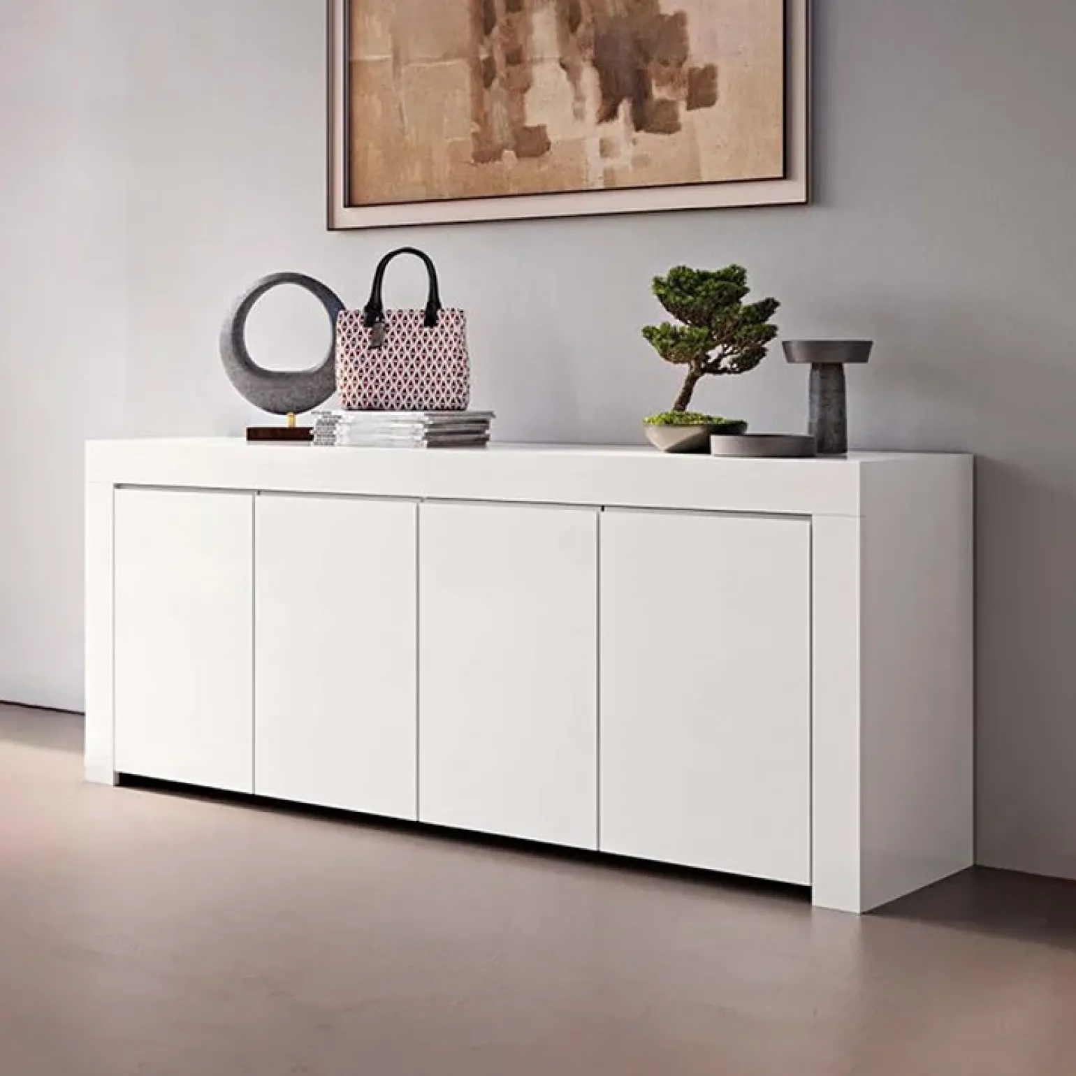 Madia 210x81h cm 4 ante soggiorno moderna bianco opaco Halston