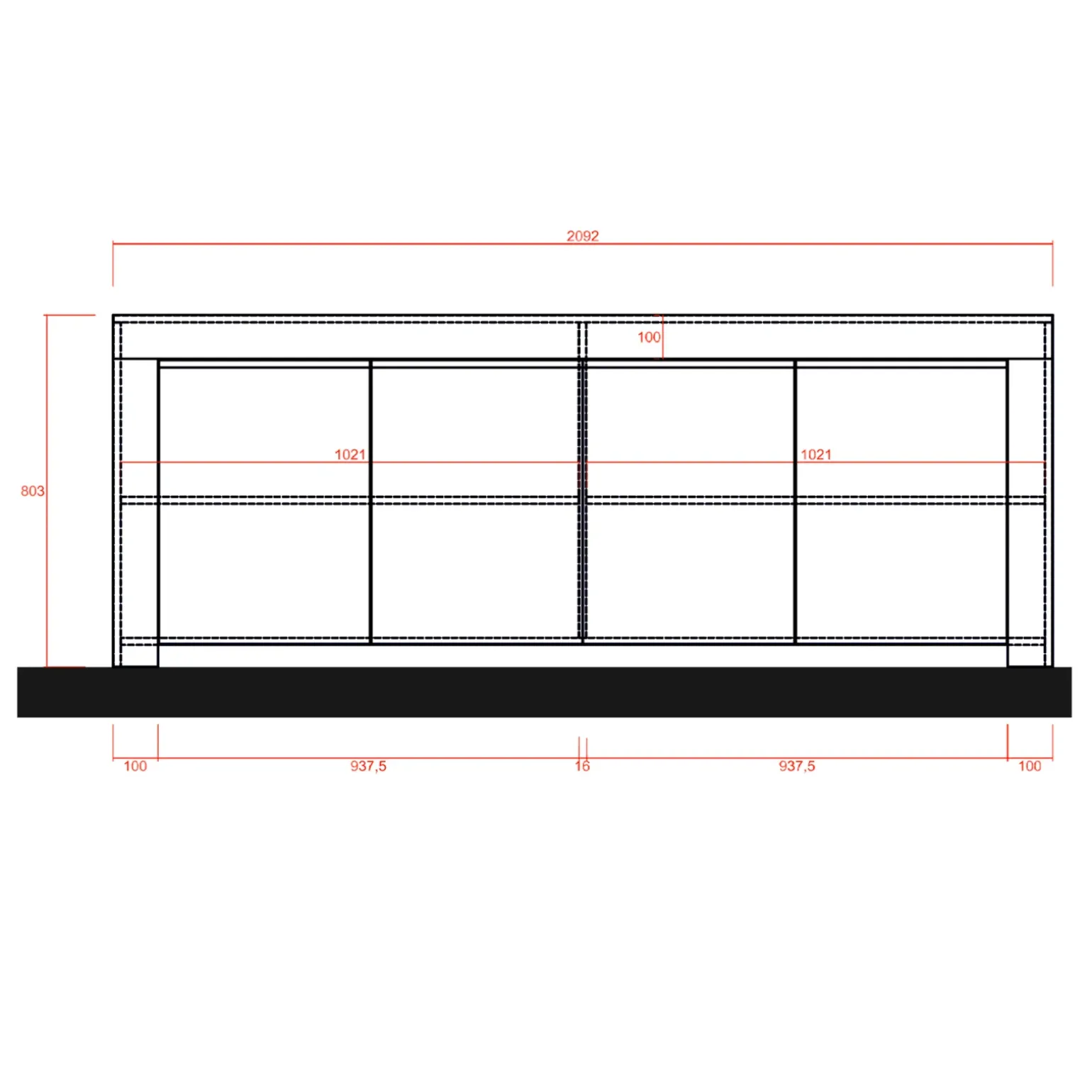 Madia 210x81h cm 4 ante soggiorno moderna bianco opaco Halston
