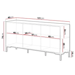 Madia 151x74h cm 3 ante soggiorno rovere nero Duble