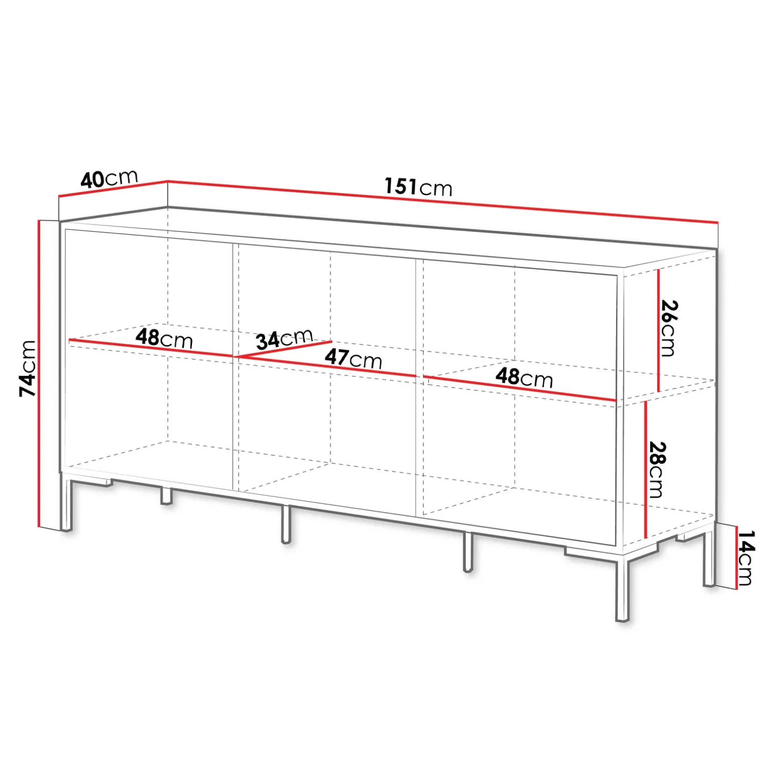 Madia 151x74h cm 3 ante soggiorno rovere nero Duble