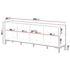 Madia 200x74h cm 4 ante soggiorno rovere nero Duble