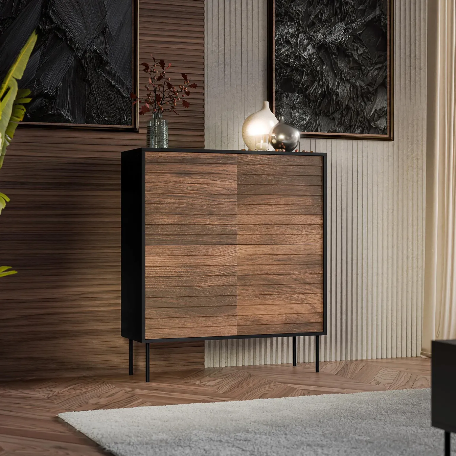 Madia 102x118h cm 4 ante soggiorno noce nero Wild