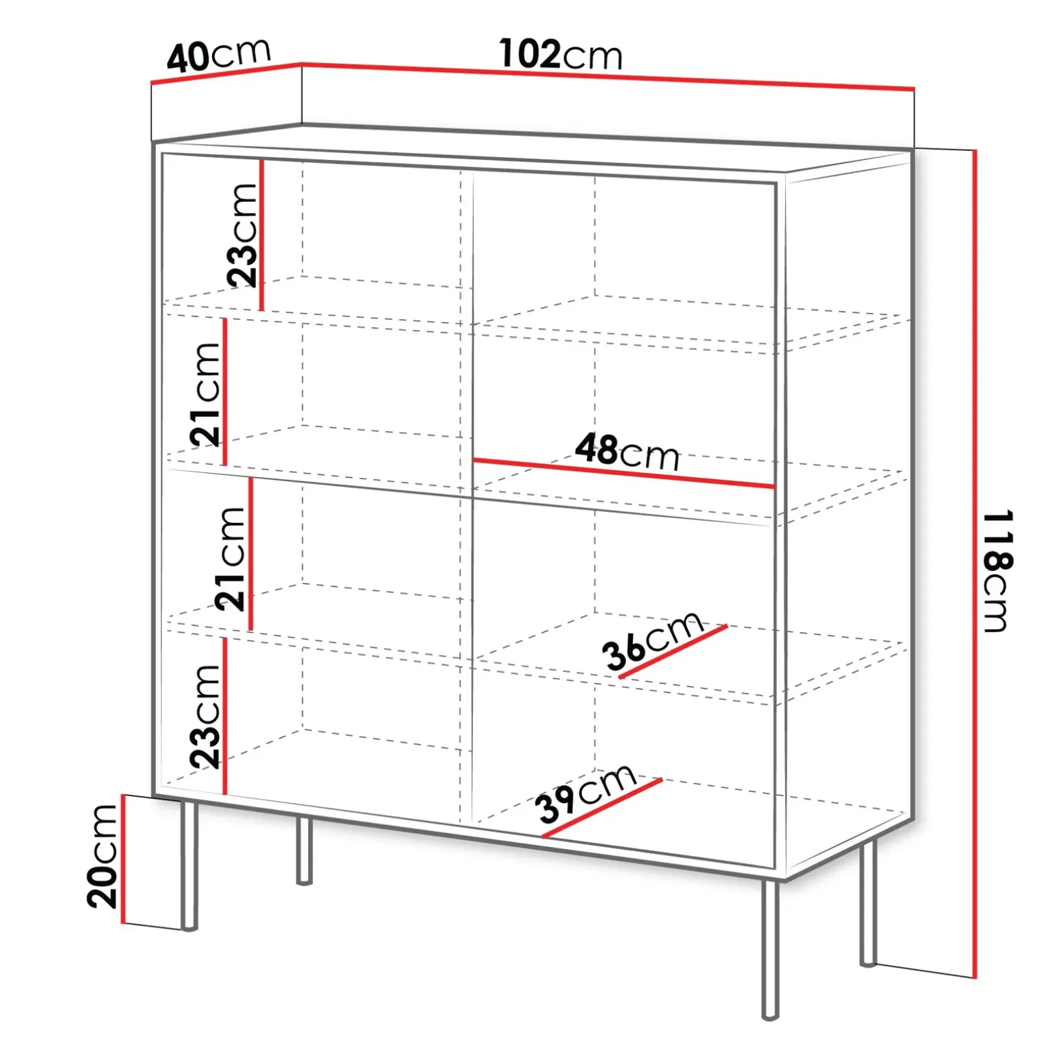 Madia 102x118h cm 4 ante soggiorno noce nero Wild