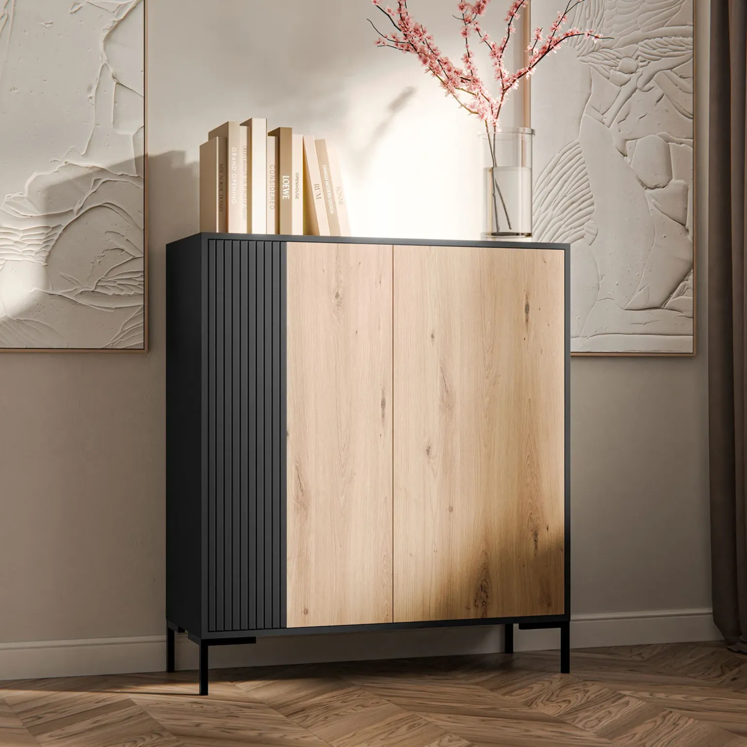 Madia 100x129h cm 2 ante soggiorno rovere nero Duble
