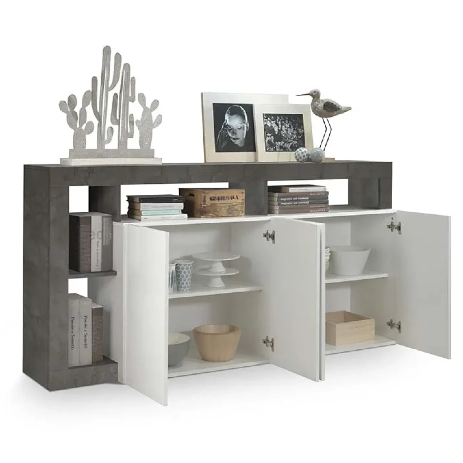 Madia 184x93h cm 4 ante soggiorno bianco lucido ossido Invictus