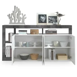 Madia 184x93h cm 4 ante soggiorno bianco lucido ossido Invictus