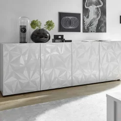 Madia 241x84h cm 4 ante soggiorno bianco lucido con serigrafia Marvis