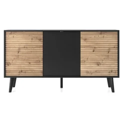 Madia 154x83h cm 3 ante soggiorno design rovere cannettato nero Tonk