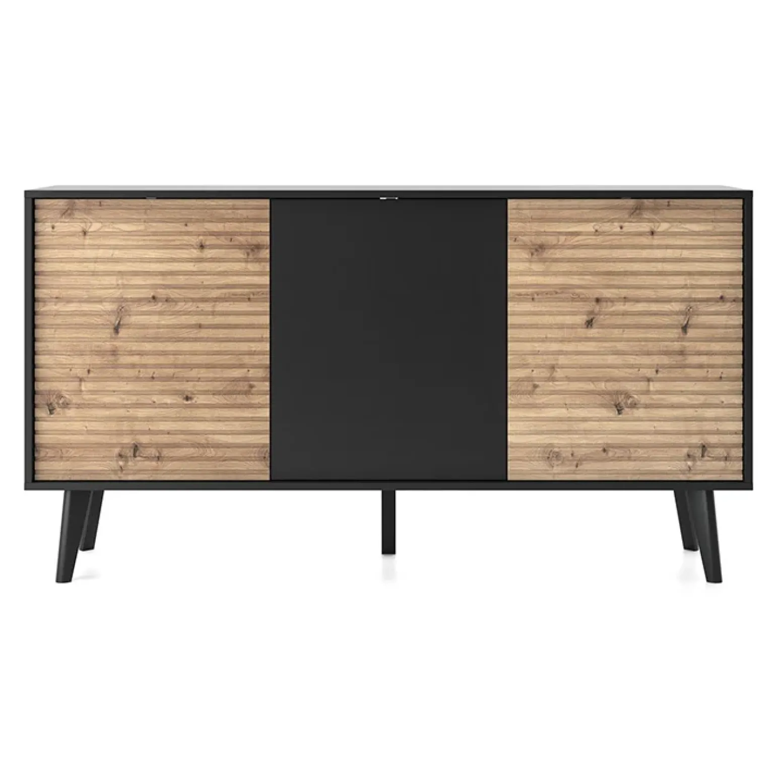 Madia 154x83h cm 3 ante soggiorno design rovere cannettato nero Tonk