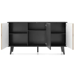 Madia 154x83h cm 3 ante soggiorno design rovere cannettato nero Tonk