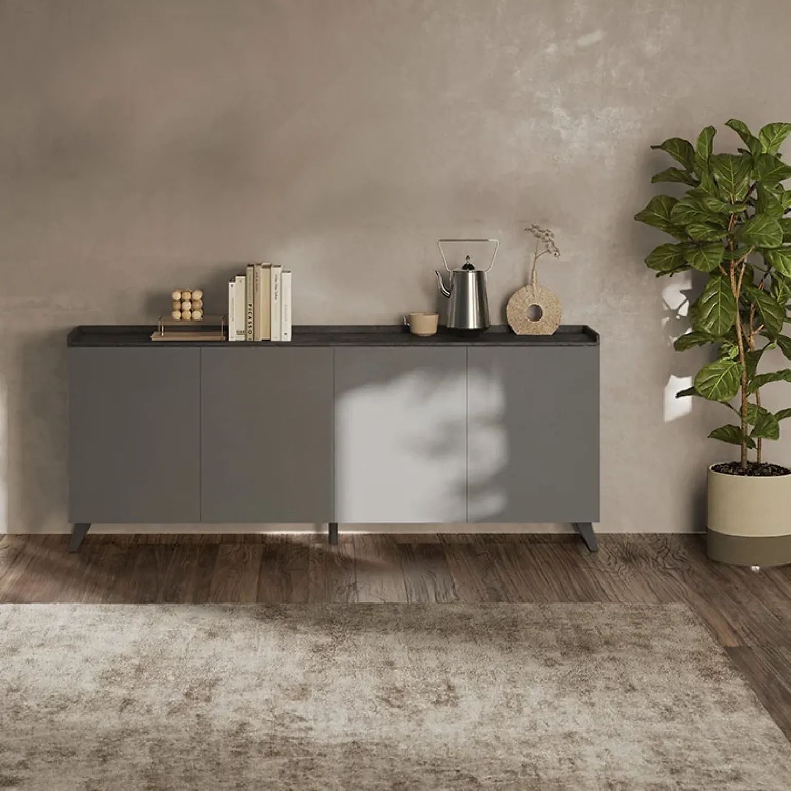 Madia 241x99h cm 4 ante soggiorno grigio scuro antracite Jonson