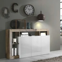 Madia 146x93h cm 3 ante vani a giorno moderna bianco pero Invictus