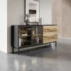 Madia 180x85h cm 2 ante vetrate 3 cassetti con led nero opaco rovere Amel
