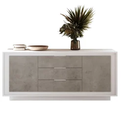 Madia 180x80h cm 3 cassetti 2 ante moderna bianco opaco grigio cemento Deluxe