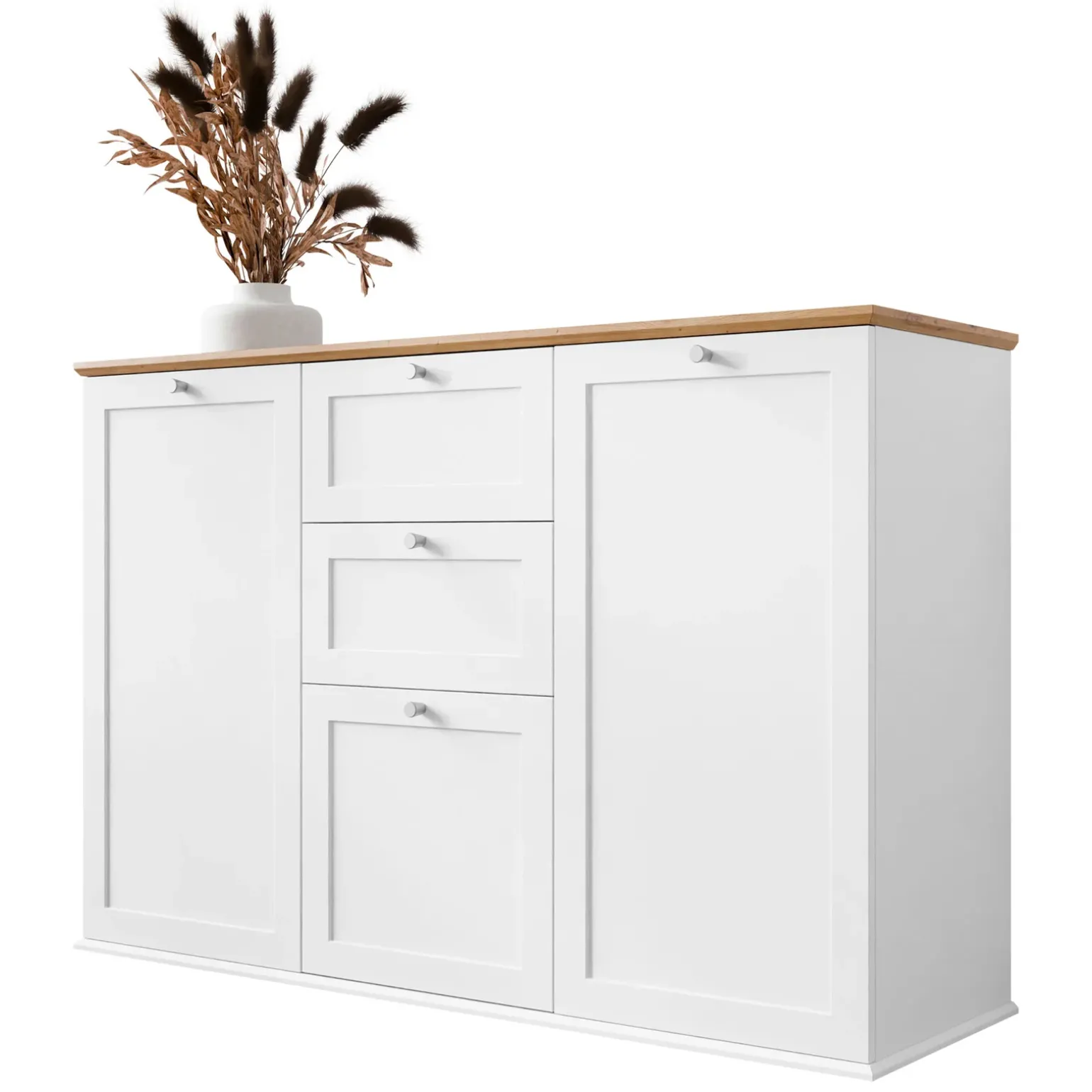 Madia 137x91h cm 2 cassetti 3 ante moderna bianco rovere Relaxio