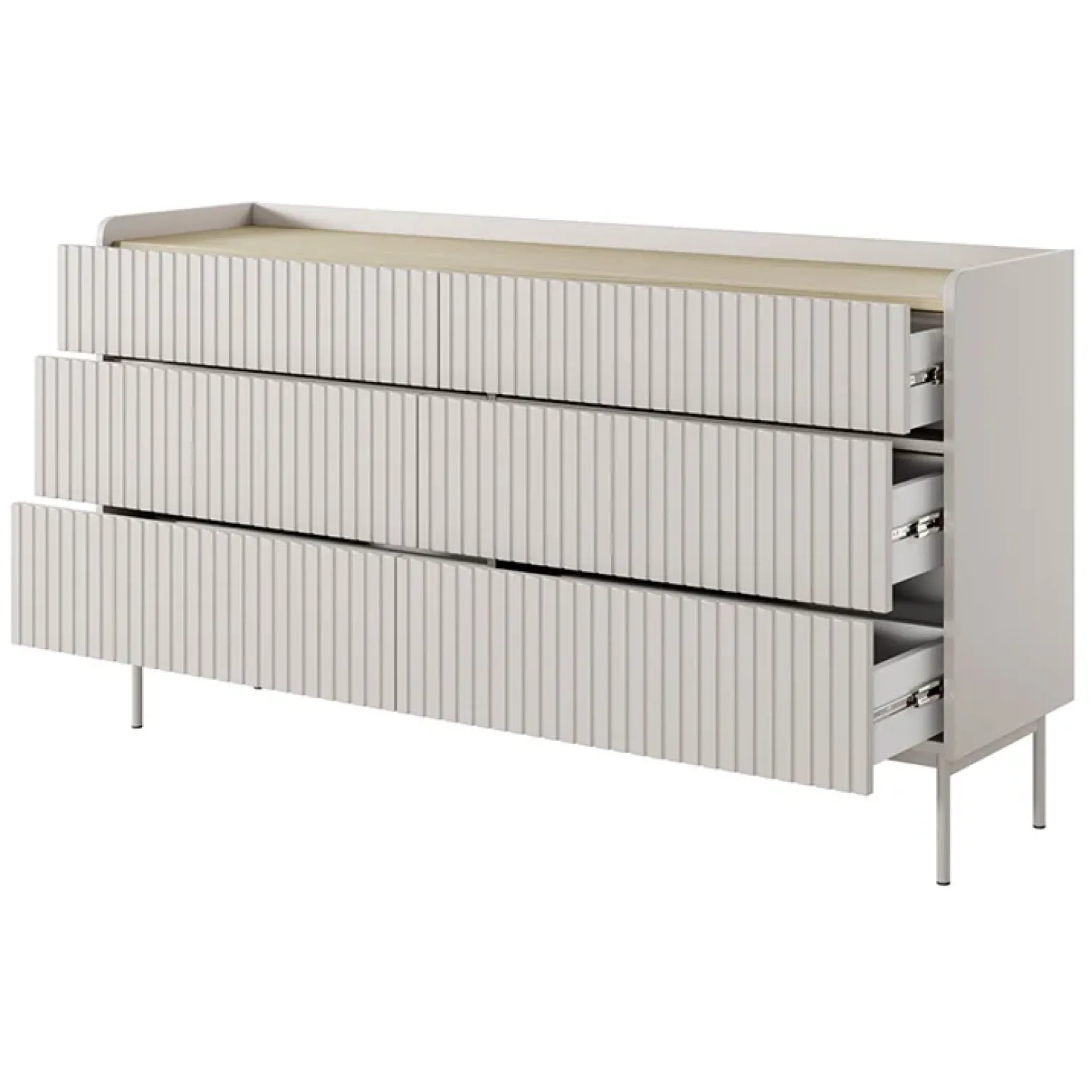 Madia 153x82h cm 6 cassetti beige cannettato rovere Fioca