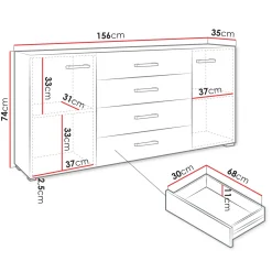 Madia 156x74h cm 4 cassetti design moderno bianco Pastello