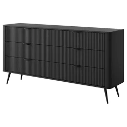 Madia 163x81h cm 6 cassetti moderna  nero opaco cannettato Ramis