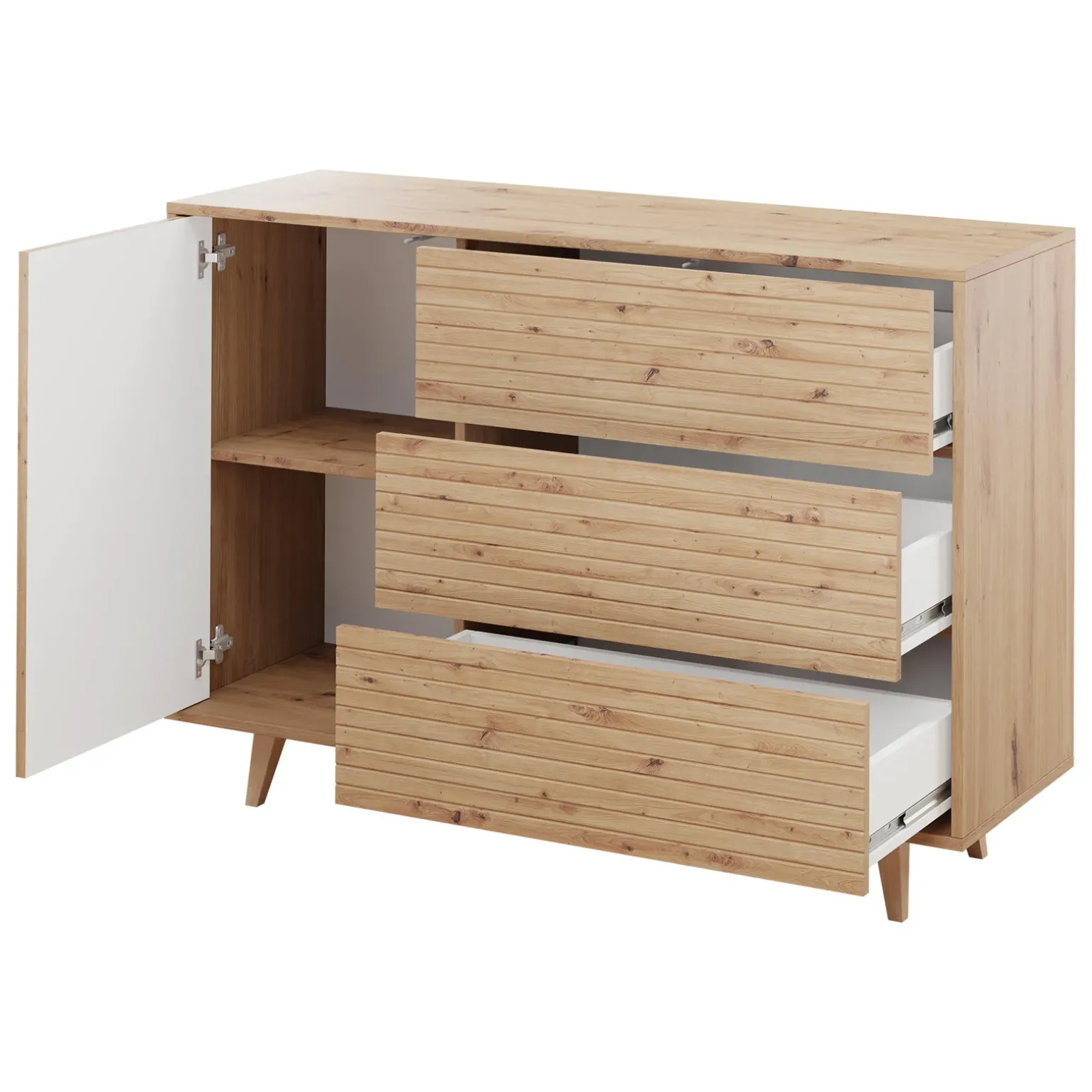 Madia 120x84h cm 3 cassetti rustica design cannettato rovere Branch