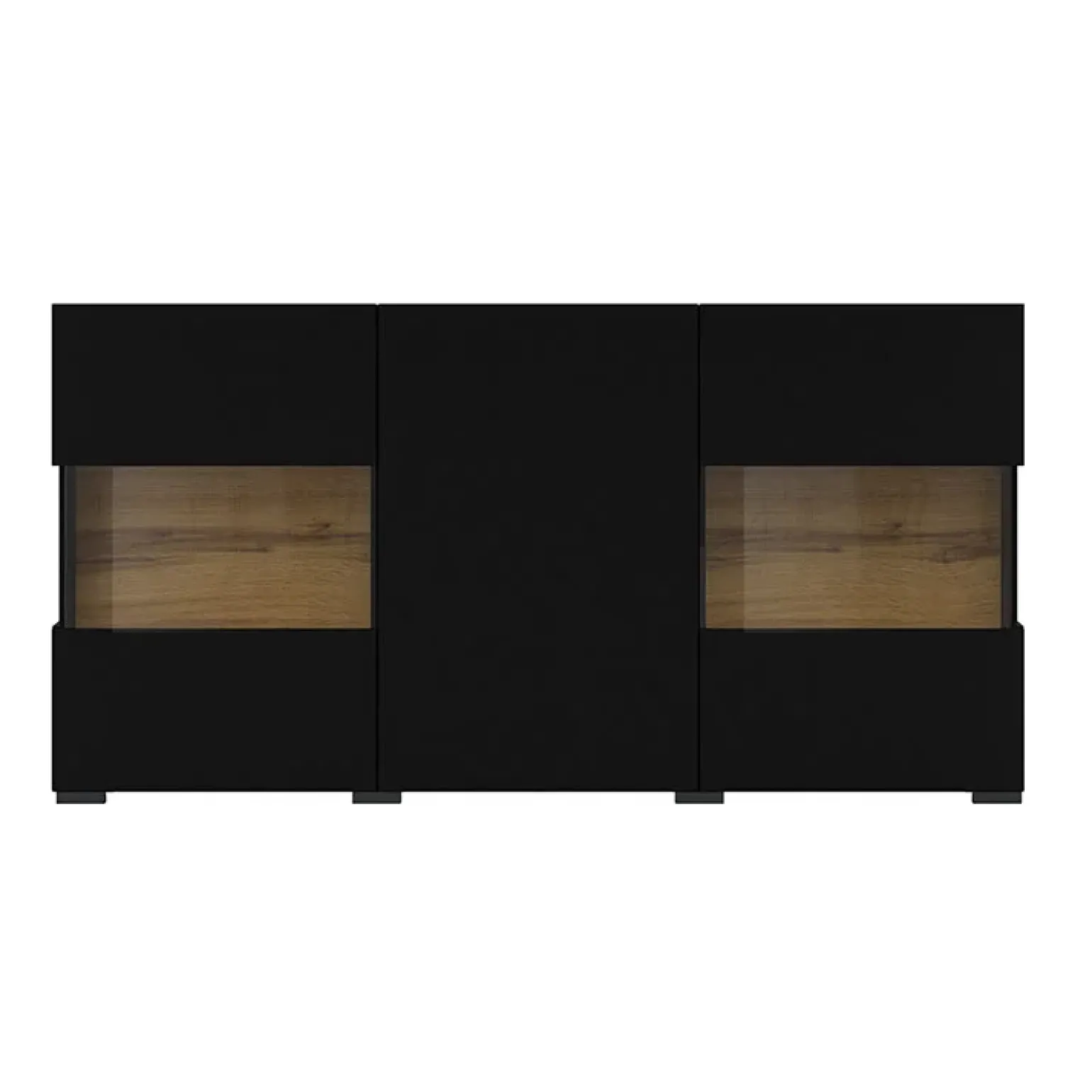 Madia 120x62h cm con vetrinetta moderna nero rovere Fusion