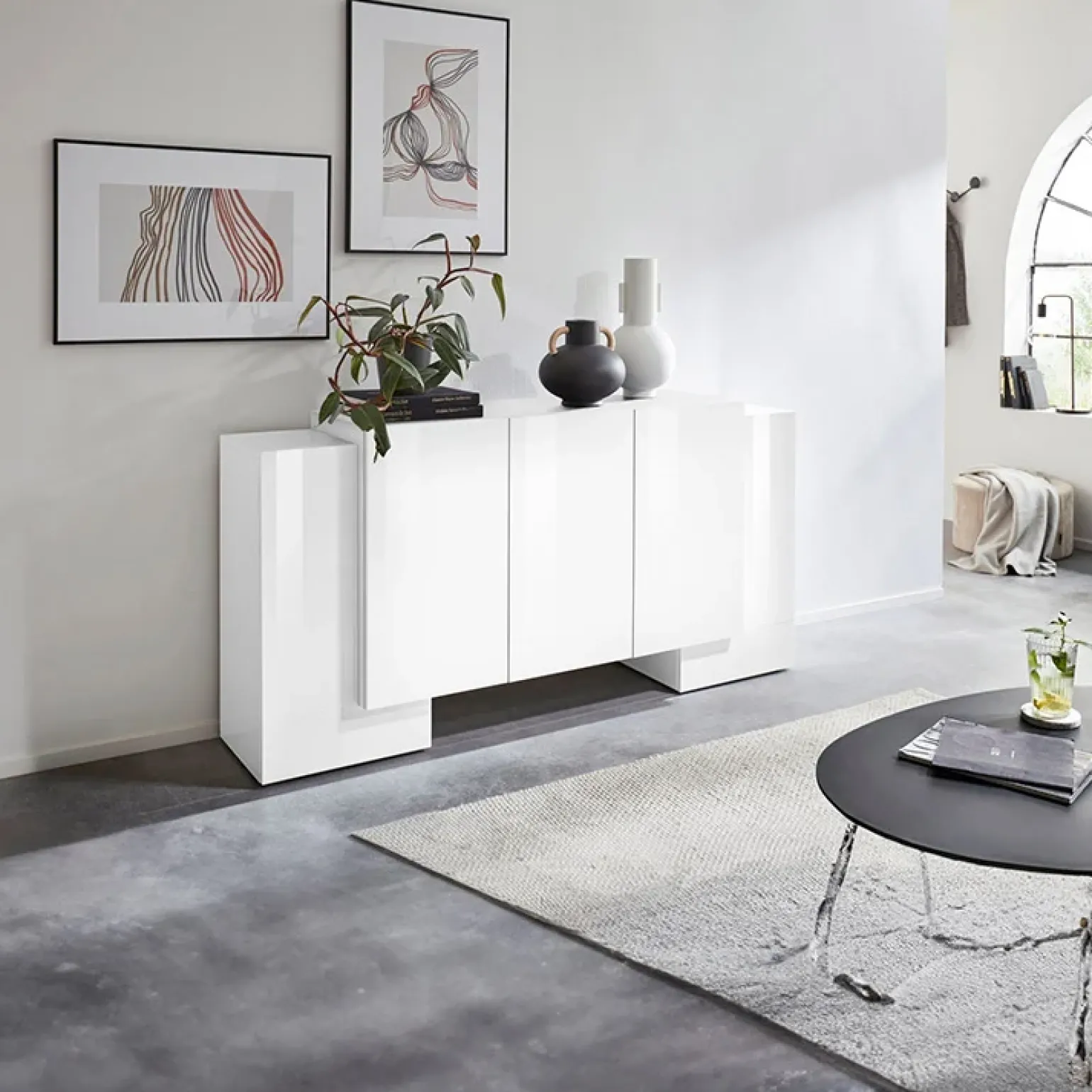 Madia 170x85h cm moderna bianco lucido Akoya
