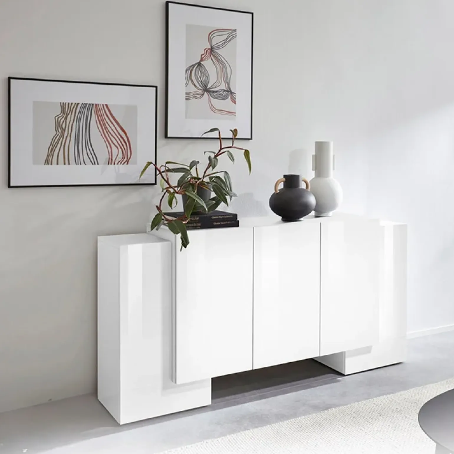 Madia 170x85h cm moderna bianco lucido Akoya