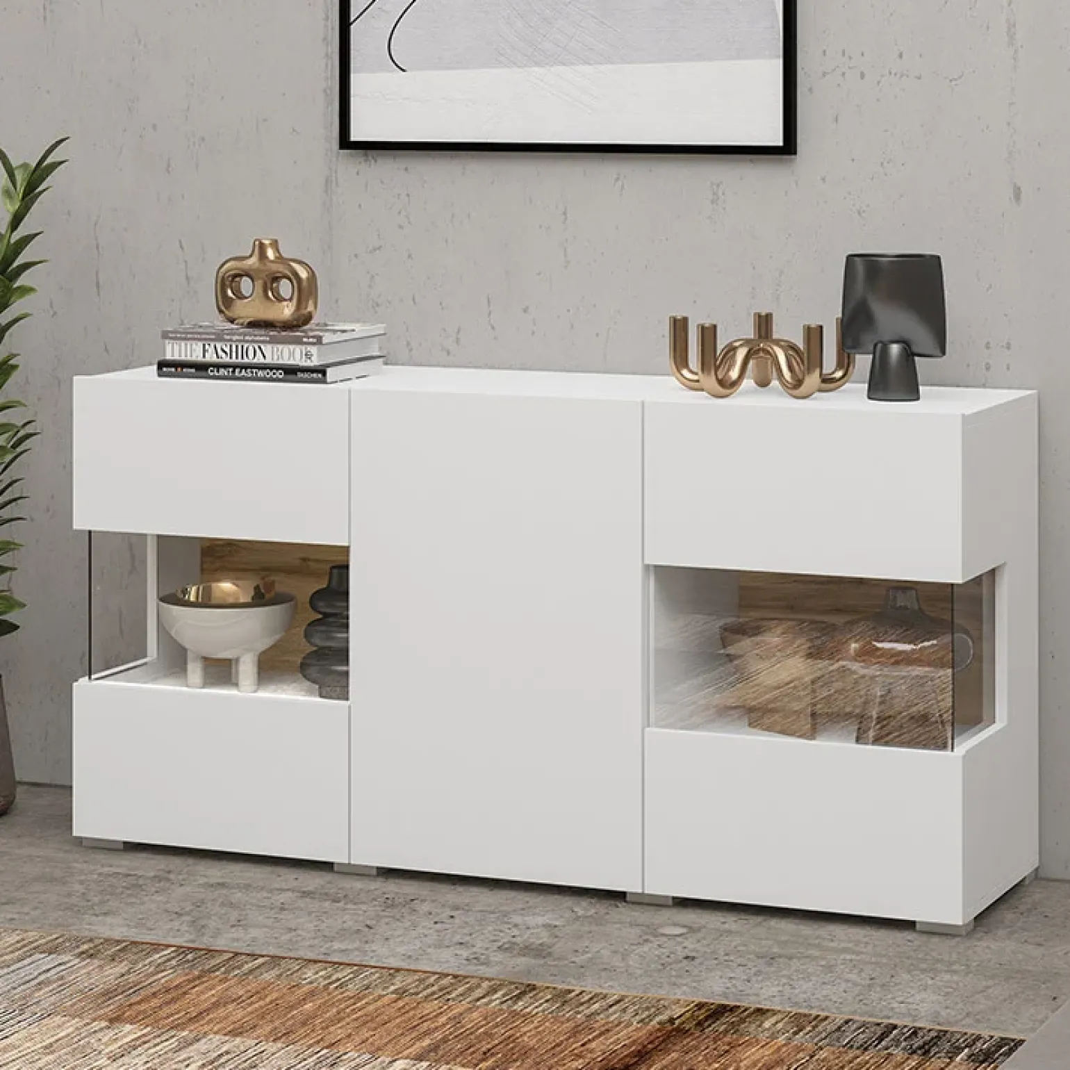 Madia 120x62h cm moderna bianco rovere Fusion