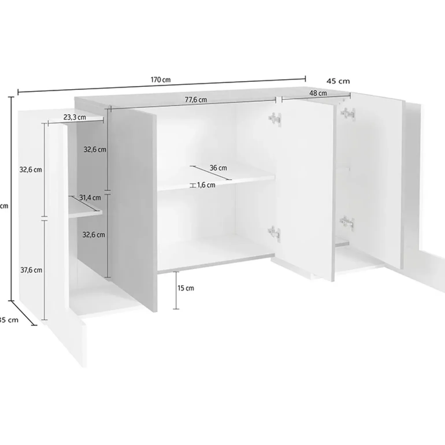 Madia 130x85h cm moderna bianco lucido ossido Akoya