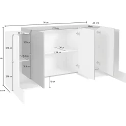 Madia 170x85h cm moderna bianco lucido ossido Akoya