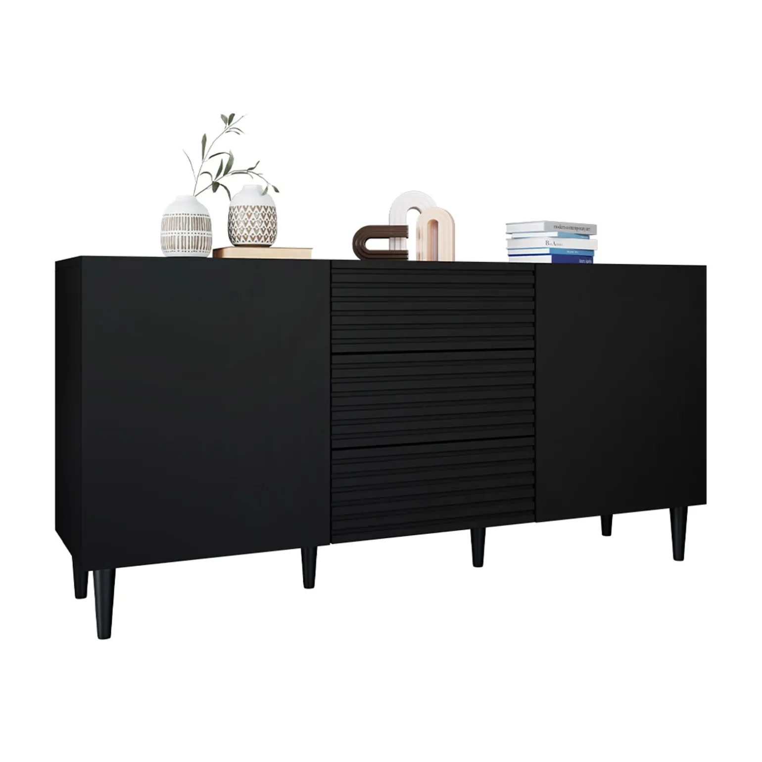 Madia 156x76h cm moderna design cannettato nero Flippo
