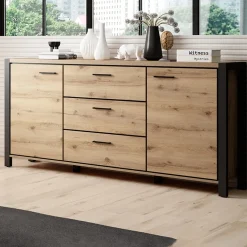 Madia 180x91h cm moderna industrial quercia nero opaco Neive