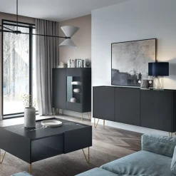 Madia 144x83h cm moderna sogggiorno nero effetto marmo Sirena
