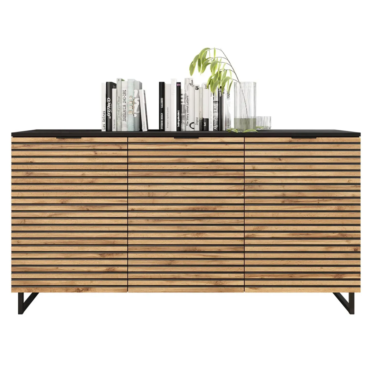 Madia 150x76h cm rustica design cannettato rovere nero List
