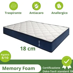 Materasso matrimoniale 180x200cm memory lato estivo e invernale H. 18cm Basic Dream 50