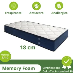 Materasso una piazza e mezza 120x190cm memory lato estivo e invernale H. 18cm Basic Dream 50