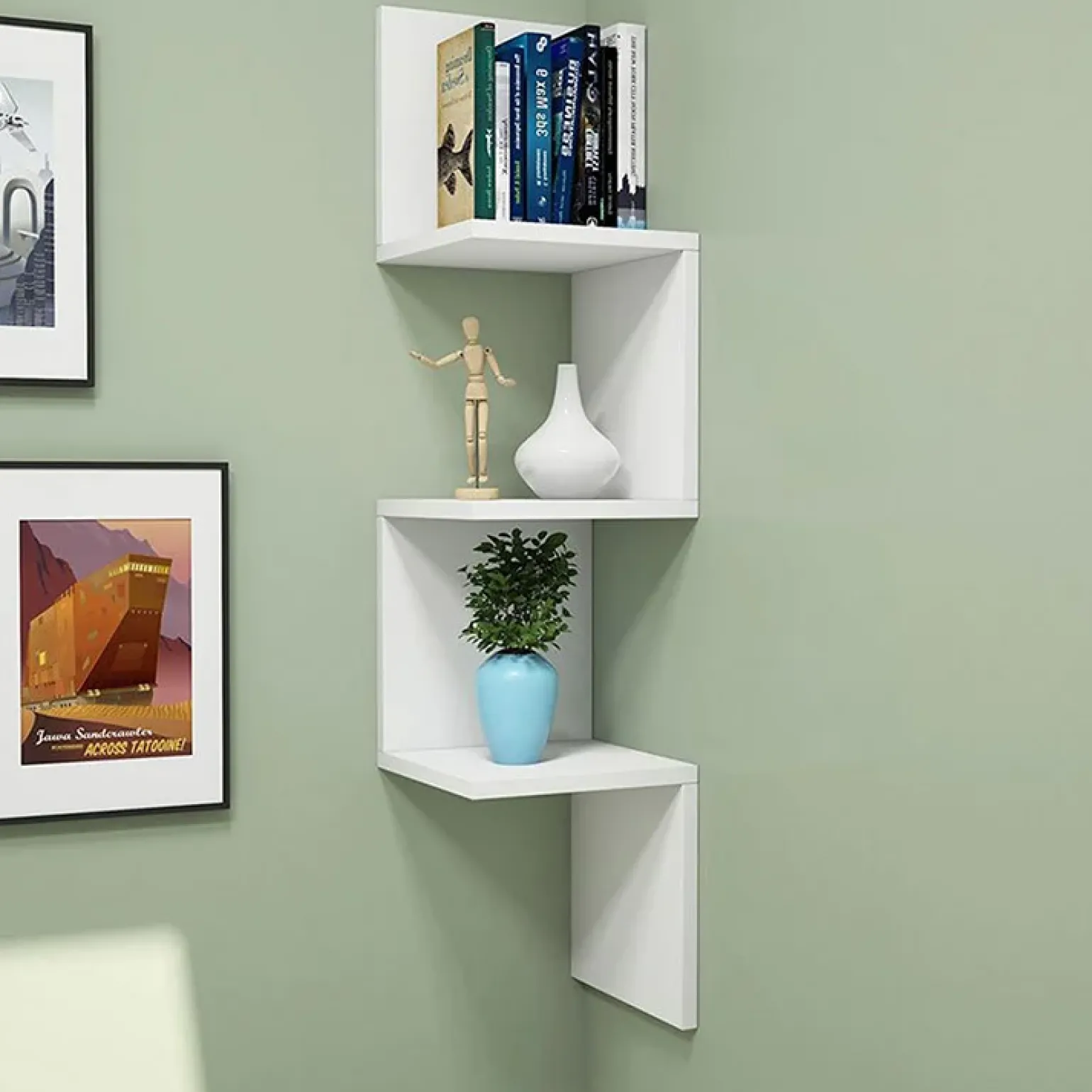 Mensola angolare libreria 25x106h cm da parete salvaspazio bianco opaco Graniti