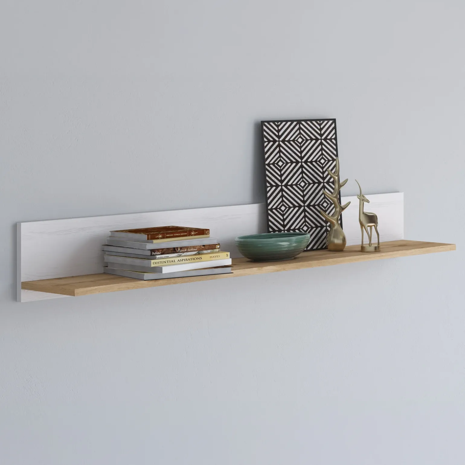 Mensola da parete 215x18h cm soggiorno bianco frassinato rovere Islen