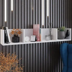 Mensola 95x17h cm 4 vani da parete moderna bianco Serafina