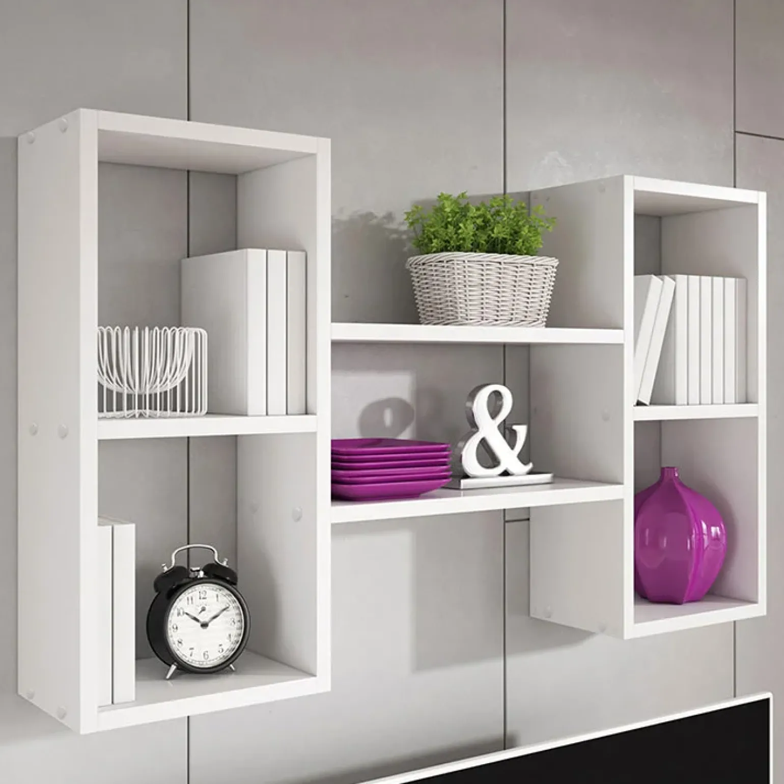 Mensola 102x60h cm 5 vani pensile da parete moderna bianco Felicita